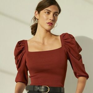 Autumn Cashmere Square Neck Puff Sleeve Top